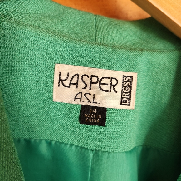 Kasper 2Piece Vintage Skirt Suit Blazer Jacket Green Bead Floral Embroider Sz 14 - Picture 4 of 13